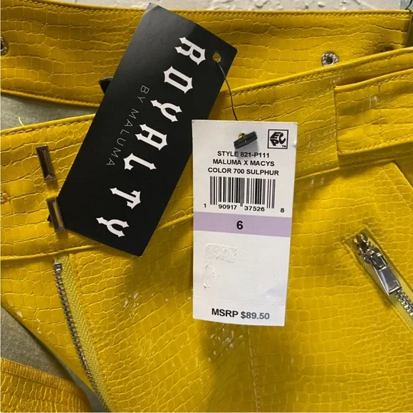 NWT Royalty By Maluma Yellow Croc Faux Leather Cropped Pants - Picture 2 of 6